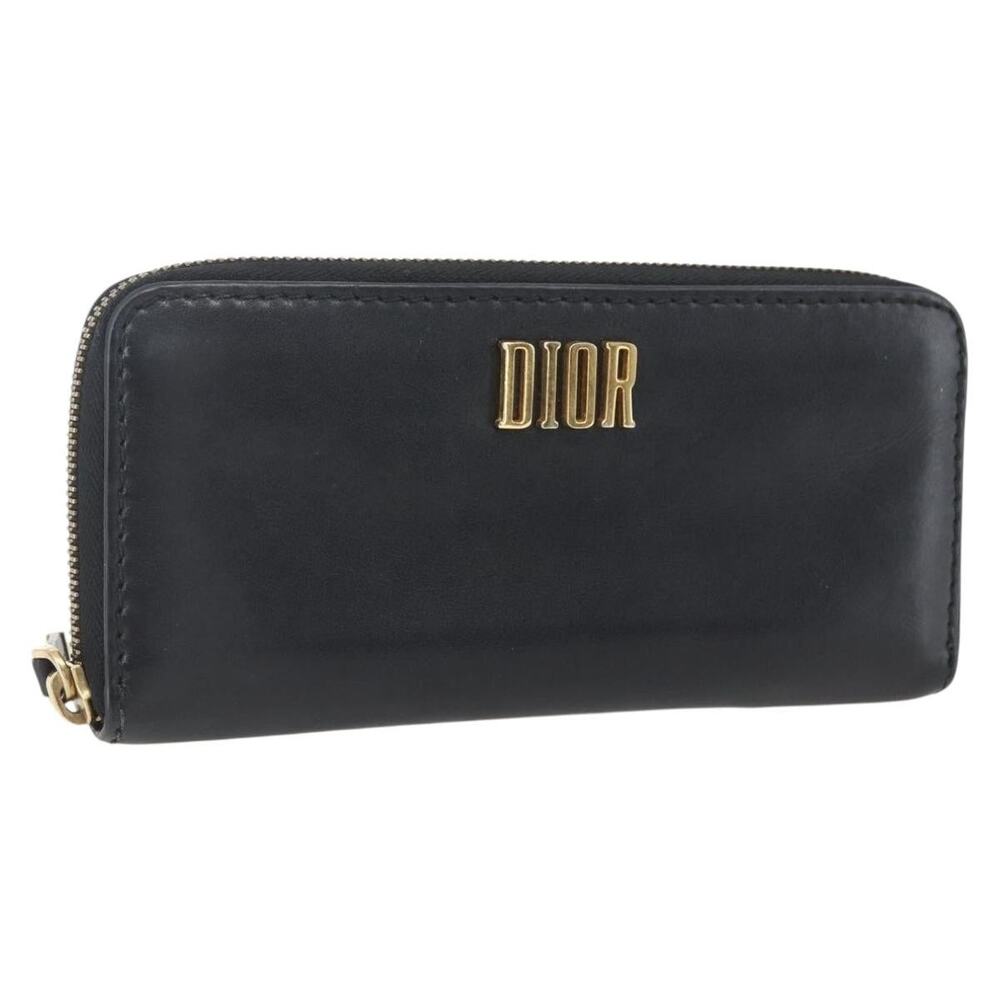 Dior Leather Round Long Wallet Black